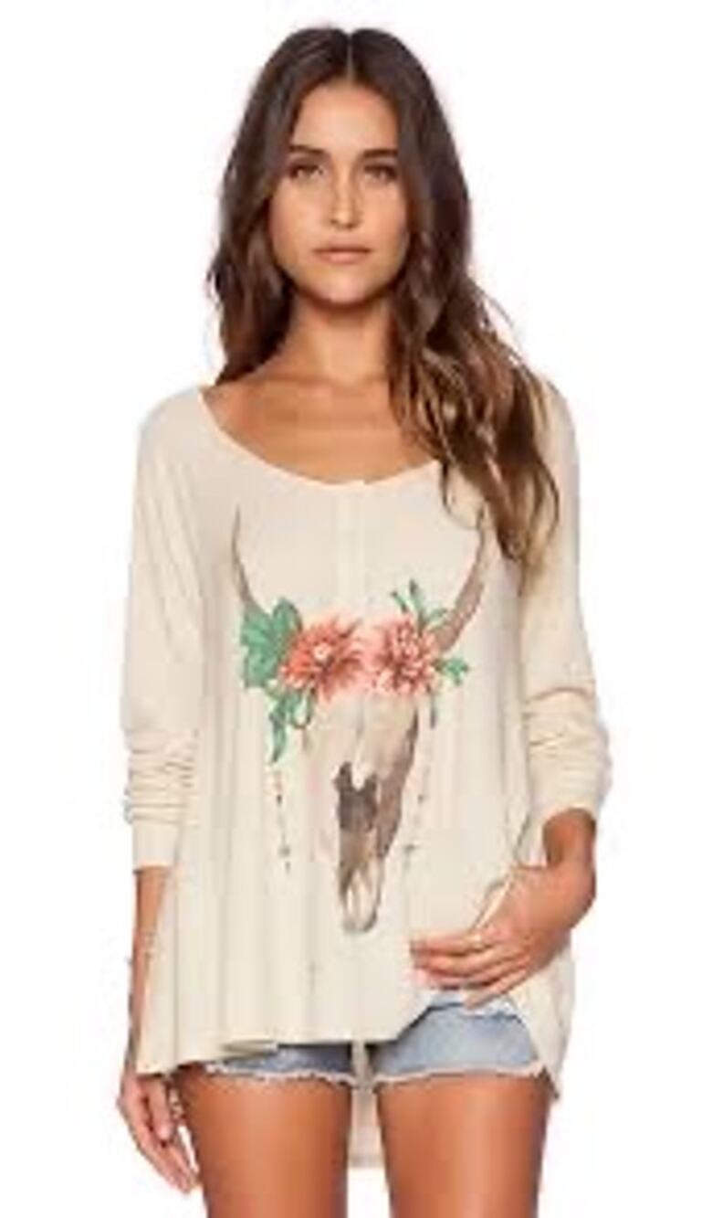 Wildfox Desert Dahlia Waffle knit Henley long sleeve tee
